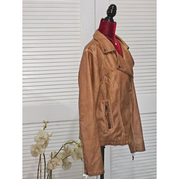 NWT Max Studio Women's Camel/Brown Faux Leather Jacket Size XL 089 - Picture 4 of 13
